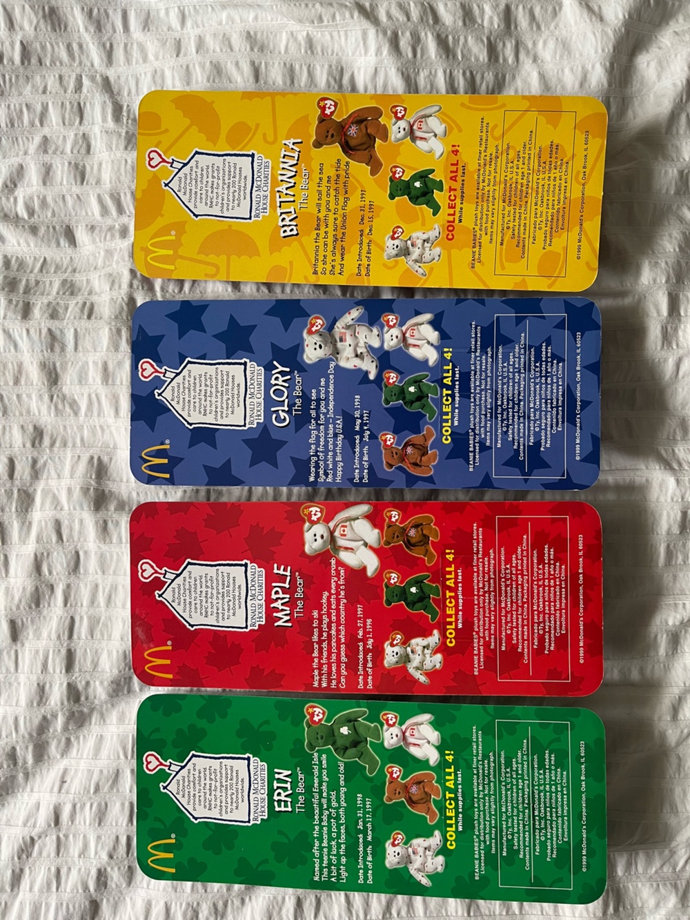 McDonald’s 1999 Ty Teenie Beanie Babies International Bears Complete Set (4) - Picture 2 of 10